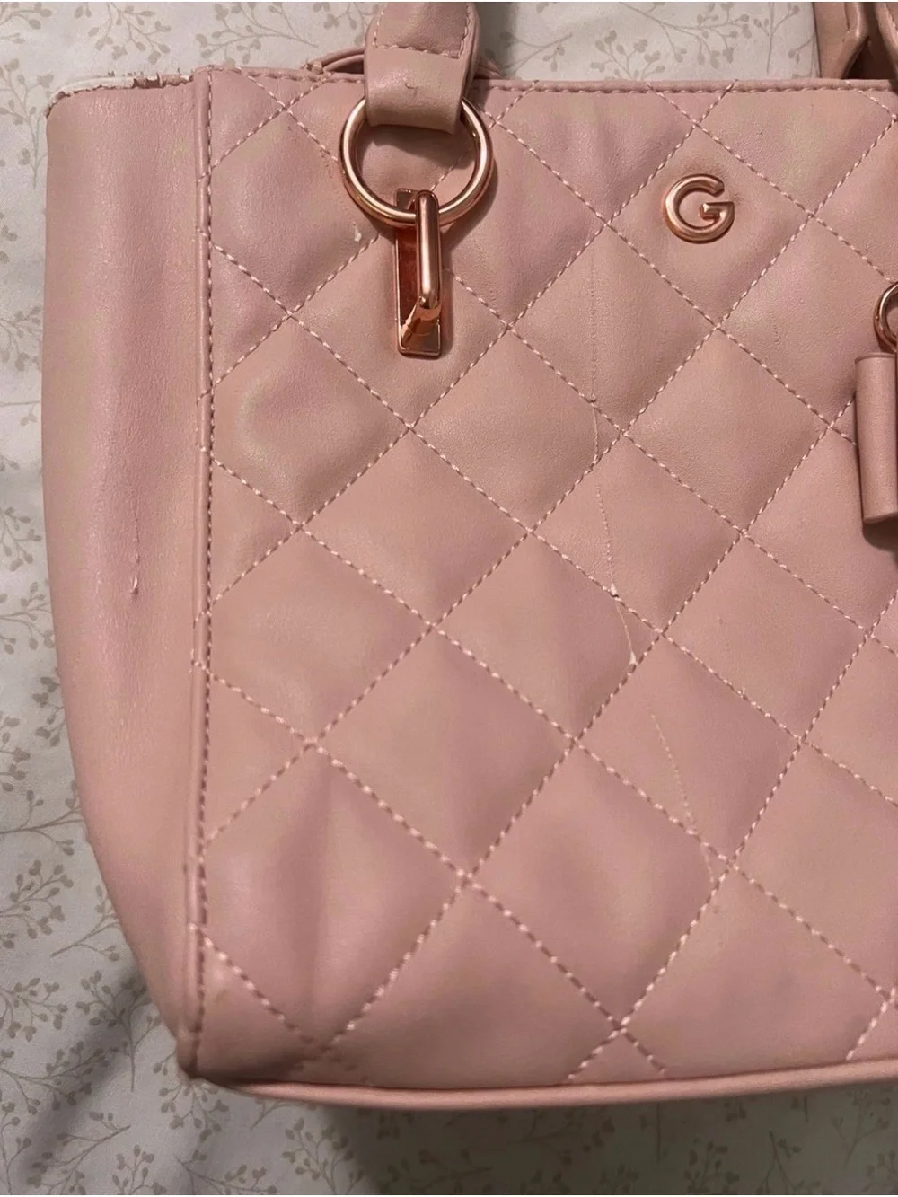 GUESS Quilted Hand Bag in Blush Pink